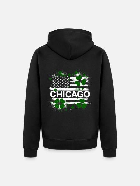 Drapeau américain Chicago Saint-Patrick - Veste à capuche bio Premium Unisexe - noir