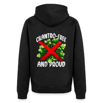 Koriander Cilantro Free And Proud - Unisex Premium Bio Zip Hoodie - Schwarz - Hinten - Nico (187cm)