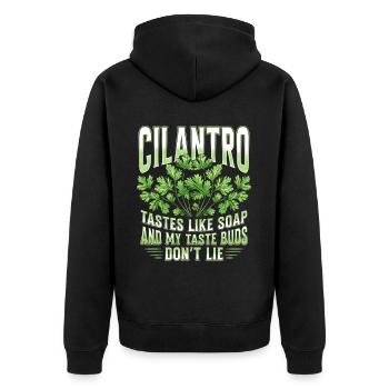 Coriander Coriander Hater - Unisex Premium Organic Zip Hoodie - black - Back - Nico (187cm)