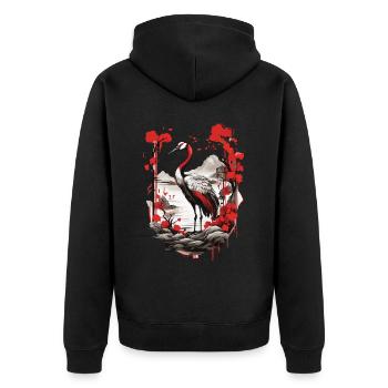 Crane Asian Aesthetic Vintage Streetwear - Unisex Premium Organic Zip Hoodie - black - Back - Nico (187cm)