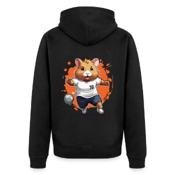 Handball Player Hamster Streetwear Iconic Style - Unisex Premium Organic Zip Hoodie - black - Back - Nico (187cm)