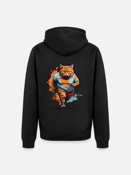 Lustige Dicke Katze Streetwear Joggen Look - Unisex Premium Bio Zip Hoodie - Schwarz