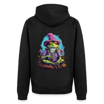 Frosch Psychedelic Art Wald Pilze Musik Festival - Unisex Premium Bio Zip Hoodie - Schwarz - Hinten - Nico (187cm)