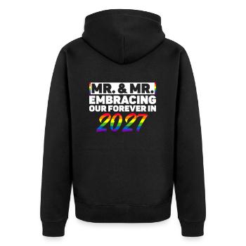 Mr. & Mr. 2027 Gay Pride Hochzeit Homo-Ehe - Unisex Premium Bio Zip Hoodie - Schwarz - Hinten - Nico (187cm)
