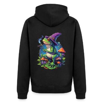 Magischer Frosch Psychedelic Art Musik Festival - Unisex Premium Bio Zip Hoodie - Schwarz - Hinten - Nico (187cm)