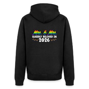 Mrs. & Mrs. 2026 Gay Pride Hochzeit Homo-Ehe - Unisex Premium Bio Zip Hoodie - Schwarz - Hinten - Nico (187cm)