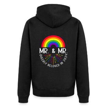 Mr. & Mr. 2024 Gay Pride Hochzeit Homo-Ehe - Unisex Premium Bio Zip Hoodie - Schwarz - Hinten - Nico (187cm)