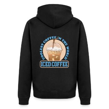 Eiskaffee Iced Coffee Kaffeeliebhaber Geschenk - Unisex Premium Bio Zip Hoodie - Schwarz - Hinten - Nico (187cm)