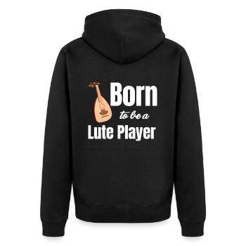 Born to be a lute player, - Unisex Premium Organic Zip Hoodie - black - Back - Nico (187cm)