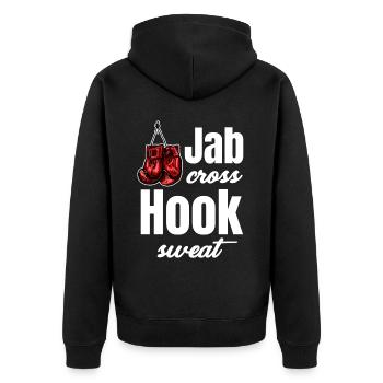 Jab Cross Hook Sweat Kickboxing drôle - Veste à capuche bio Premium Unisexe - noir - Dos - Nico (187cm)