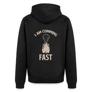 Ich Komme Schnell Lustig Lokführer Maschinist - Unisex Premium Bio Zip Hoodie - Schwarz - Hinten - Nico (187cm)