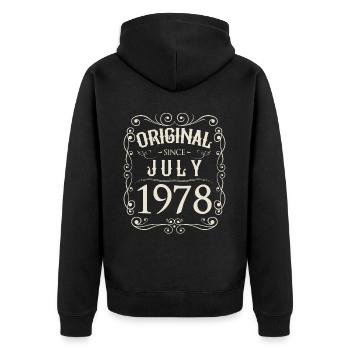 Vintage - Original depuis juillet 1978 Anniversaire - Veste à capuche bio Premium Unisexe - noir - Dos - Nico (187cm)