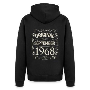 Vintage - Original depuis septembre 1968 Anniversaire - Veste à capuche bio Premium Unisexe - noir - Dos - Nico (187cm)
