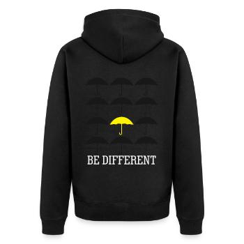 Yellow Umbrella Be different Umbrellas - Unisex Premium Bio Zip Hoodie - Schwarz - Hinten - Nico (187cm)