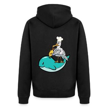 Möwe Koch Fisch Tarnung Hai Fische kochen - Unisex Premium Bio Zip Hoodie - Schwarz - Hinten - Nico (187cm)