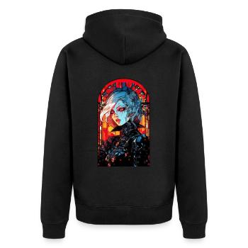 Gothcore Anime Cyber Goth Waifu Stained Glass - Unisex Premium Bio Zip Hoodie - Schwarz - Hinten - Nico (187cm)
