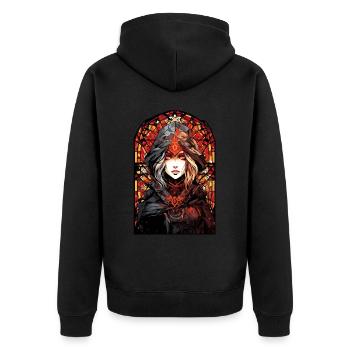 Stained Glass Dark Fantasy Anime Soft Grunge Aesth - Unisex Premium Bio Zip Hoodie - Schwarz - Hinten - Nico (187cm)