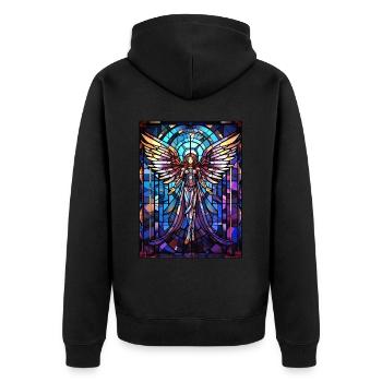 Angel Anime Fantasy Stained Glass Geometric Mosaic - Unisex Premium Bio Zip Hoodie - Schwarz - Hinten - Nico (187cm)