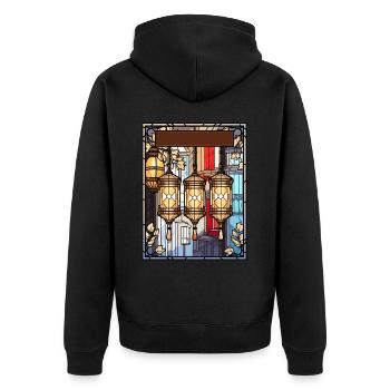 Japanese Traditional Street Lantern Stained Glass - Unisex Premium Bio Zip Hoodie - Schwarz - Hinten - Nico (187cm)