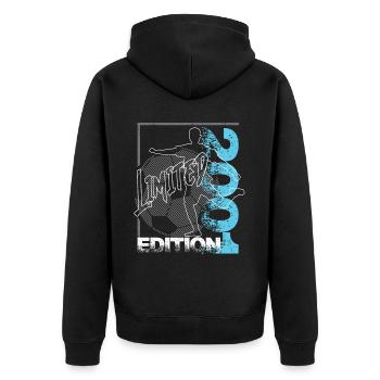 Limited Edition 2001 Limited Edition Fußball - Unisex Premium Bio Zip Hoodie - Schwarz - Hinten - Nico (187cm)