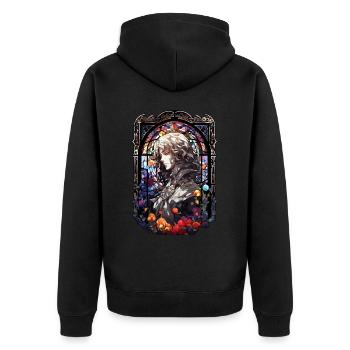 Isekai Anime Husbando Manga Stained Glass Mandala - Unisex Premium Bio Zip Hoodie - Schwarz - Hinten - Nico (187cm)