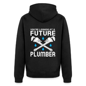 Plumber Men Father Husband Plumber - Unisex Premium Organic Zip Hoodie - black - Back - Nico (187cm)