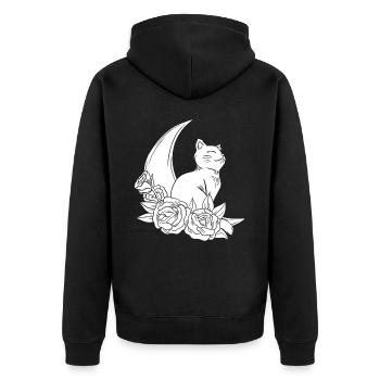Mond Cottagecore Katze Moon Cat - Unisex Premium Bio Zip Hoodie - Schwarz - Hinten - Nico (187cm)
