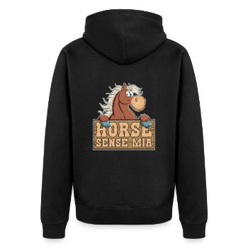 Pferd Reitsport - Unisex Premium Bio Zip Hoodie - Schwarz - Hinten - Nico (187cm)