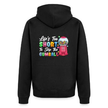 Lustiger Kaugummiautomat - Unisex Premium Bio Zip Hoodie - Schwarz - Hinten - Nico (187cm)