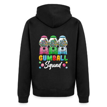 Lustiger Kaugummiautomat - Unisex Premium Bio Zip Hoodie - Schwarz - Hinten - Nico (187cm)
