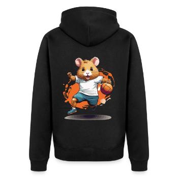Cute hamster handball player streetwear - Unisex Premium Organic Zip Hoodie - black - Back - Nico (187cm)