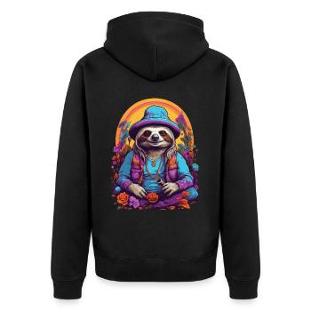 Magisches Faultier Lebendige Farben Psychedelic - Unisex Premium Bio Zip Hoodie - Schwarz - Hinten - Nico (187cm)