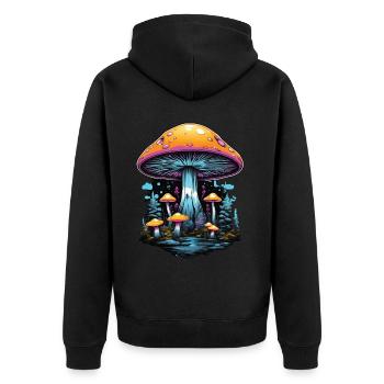 Couleurs vibrantes Champignons forestiers Festival de musique Art - Veste à capuche bio Premium Unisexe - noir - Dos - Nico (187cm)
