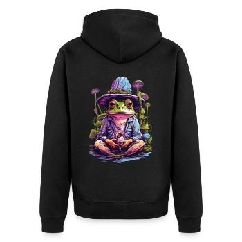 Grenouille Art psychédélique Champignons forestiers Festival de musique - Veste à capuche bio Premium Unisexe - noir - Dos - Nico (187cm)