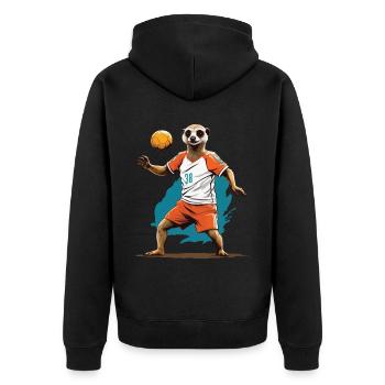 Erdmännchen Handballspieler Streetwear Stil - Unisex Premium Bio Zip Hoodie - Schwarz - Hinten - Nico (187cm)