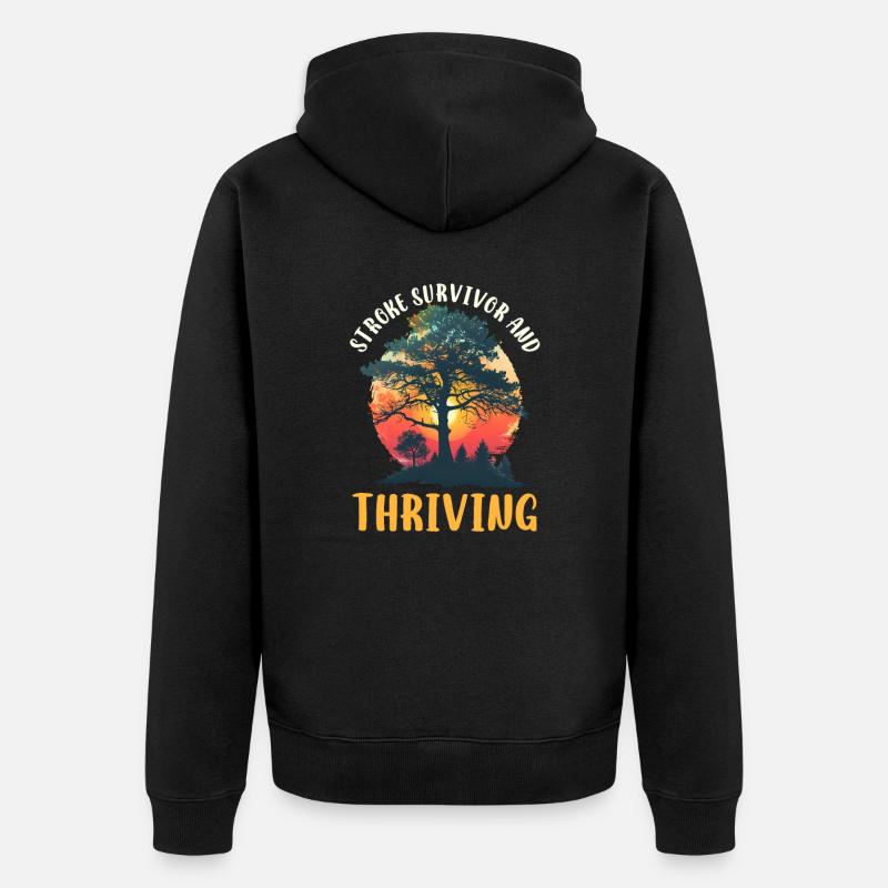 Schlaganfall-Überlebender Schlaganfall-Überlebender und gedeiht - Unisex Premium Bio Zip Hoodie - Schwarz