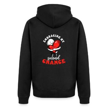 Schlaganfall-Überlebender nutzt meine zweite Chance - Unisex Premium Bio Zip Hoodie - Schwarz - Hinten - Nico (187cm)