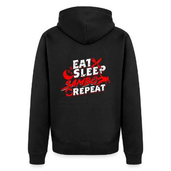 Eat Sleep Sambo Repeat - Unisex Premium Organic Zip Hoodie - black - Back - Nico (187cm)