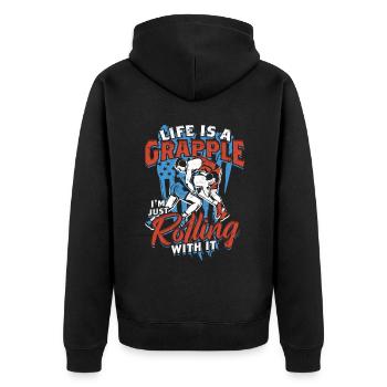 Sambo Life Is A Grapple I'm Just Rolling With It - Unisex Premium Organic Zip Hoodie - black - Back - Nico (187cm)