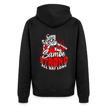 Sambo Strong All Day Long - Unisex Premium Organic Zip Hoodie - black - Back - Nico (187cm)
