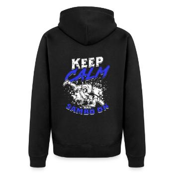 Keep Calm And Sambo On - Unisex Premium Organic Zip Hoodie - black - Back - Nico (187cm)