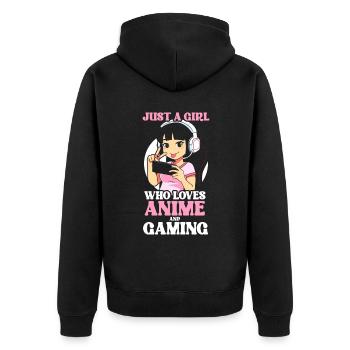 Anime Gaming Otaku Manga Kawaii Japan - Unisex Premium Organic Zip Hoodie - black - Back - Nico (187cm)