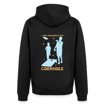 Cornhole Bean Bag joueur trou aveugle cadeau - Veste à capuche bio Premium Unisexe - noir - Dos - Nico (187cm)