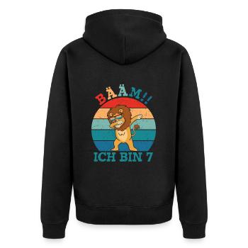 Bääm Ich bin 7 Löwe - Unisex Premium Bio Zip Hoodie - Schwarz - Hinten - Nico (187cm)