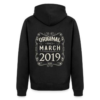 Vintage - Original since March 2019 Birthday - Unisex Premium Organic Zip Hoodie - black - Back - Nico (187cm)