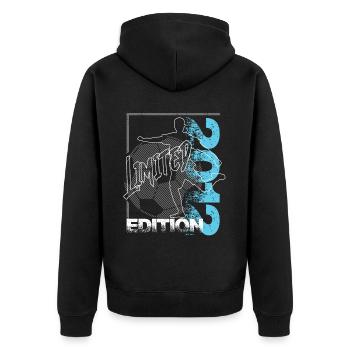 Limited Edition 2012 Limited Edition Fußball - Unisex Premium Bio Zip Hoodie - Schwarz - Hinten - Nico (187cm)