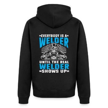 Schweißer Schweißen - Unisex Premium Bio Zip Hoodie - Schwarz - Hinten - Nico (187cm)