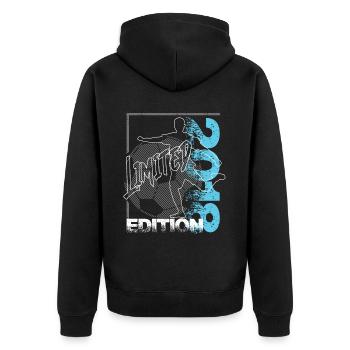 Limited Edition 2018 Limited Edition Fußball - Unisex Premium Bio Zip Hoodie - Schwarz - Hinten - Nico (187cm)