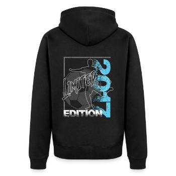 Limited Edition 2017 Limited Edition Fußball - Unisex Premium Bio Zip Hoodie - Schwarz - Hinten - Nico (187cm)