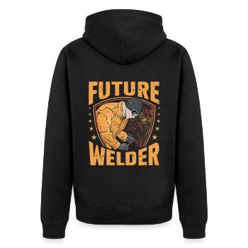 Schweißer Schweißen - Unisex Premium Bio Zip Hoodie - Schwarz - Hinten - Nico (187cm)